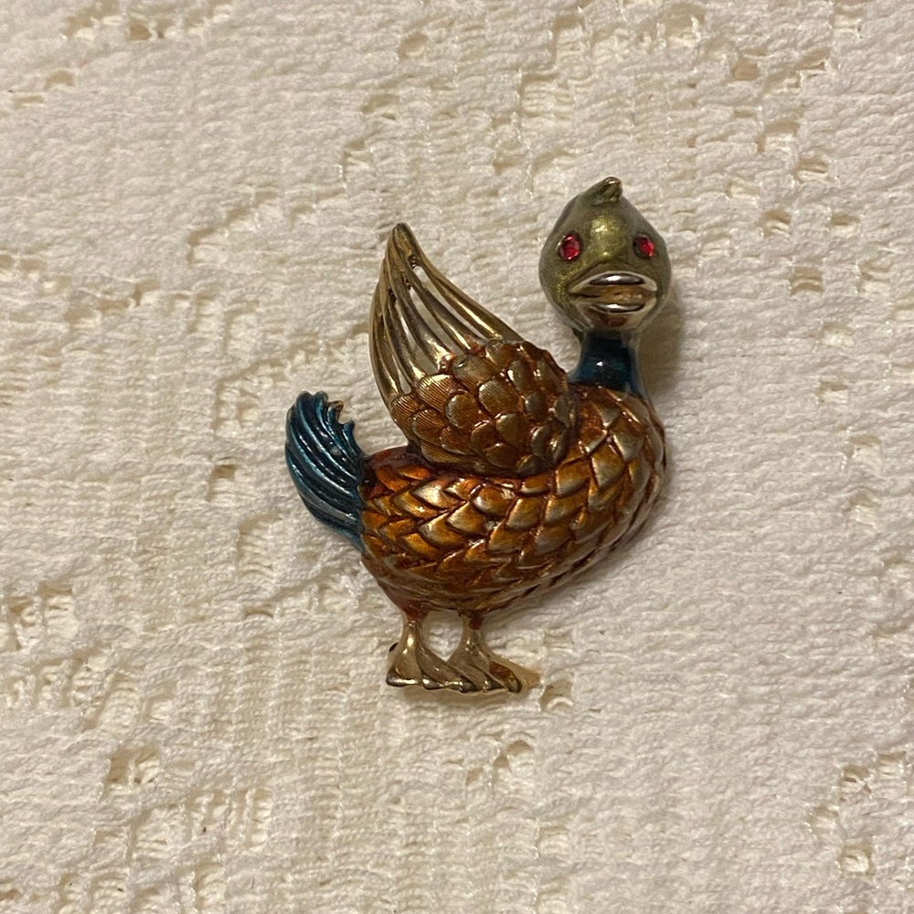 Vintage JJ Jonette Jewelry Duck Brooch with Multicolor Enamel